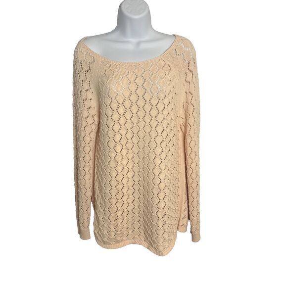 LOFT Womens Open Knit Sweater‎ Med Cotton Pink Coastal Lightweight Minimalist - Picture 1 of 6